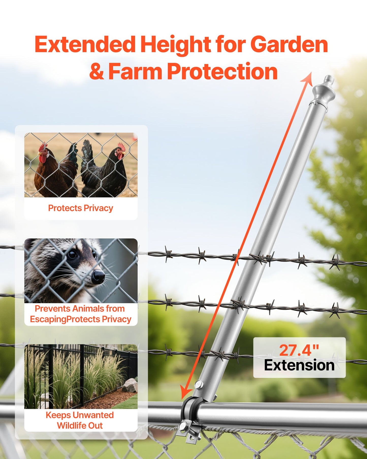 Chain Link Fence Extensions, 18 Packs 27.4" Extension Height, Galvanized Post Extender for 1.3" to 1.5" Top of Fence, U Bracket, Barbed Wire Extend Arm for Privacy, Prevent Dogs Jumping Out