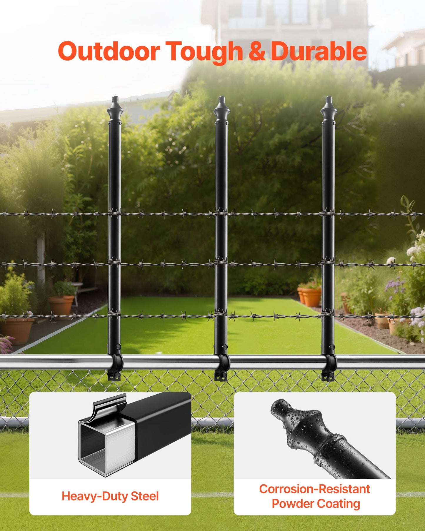 Chain Link Fence Extensions, 9 Packs 27.4" Extension Height, Galvanized Post Extender for 1.3" to 1.5" Top of Fence, U Bracket, Barbed Wire Extend Arm for Privacy, Prevent Dogs Jumping Out