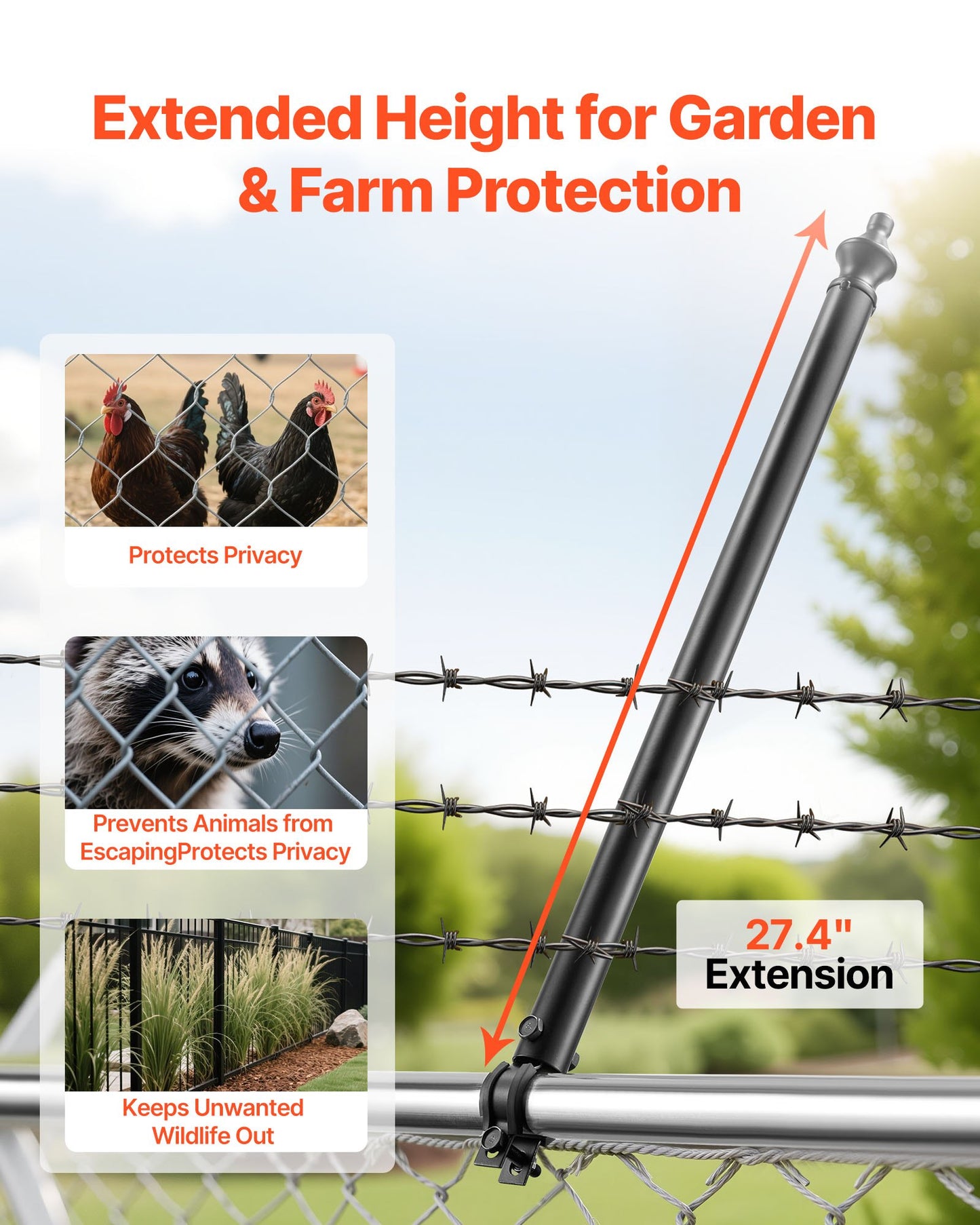 Chain Link Fence Extensions, 9 Packs 27.4" Extension Height, Galvanized Post Extender for 1.3" to 1.5" Top of Fence, U Bracket, Barbed Wire Extend Arm for Privacy, Prevent Dogs Jumping Out