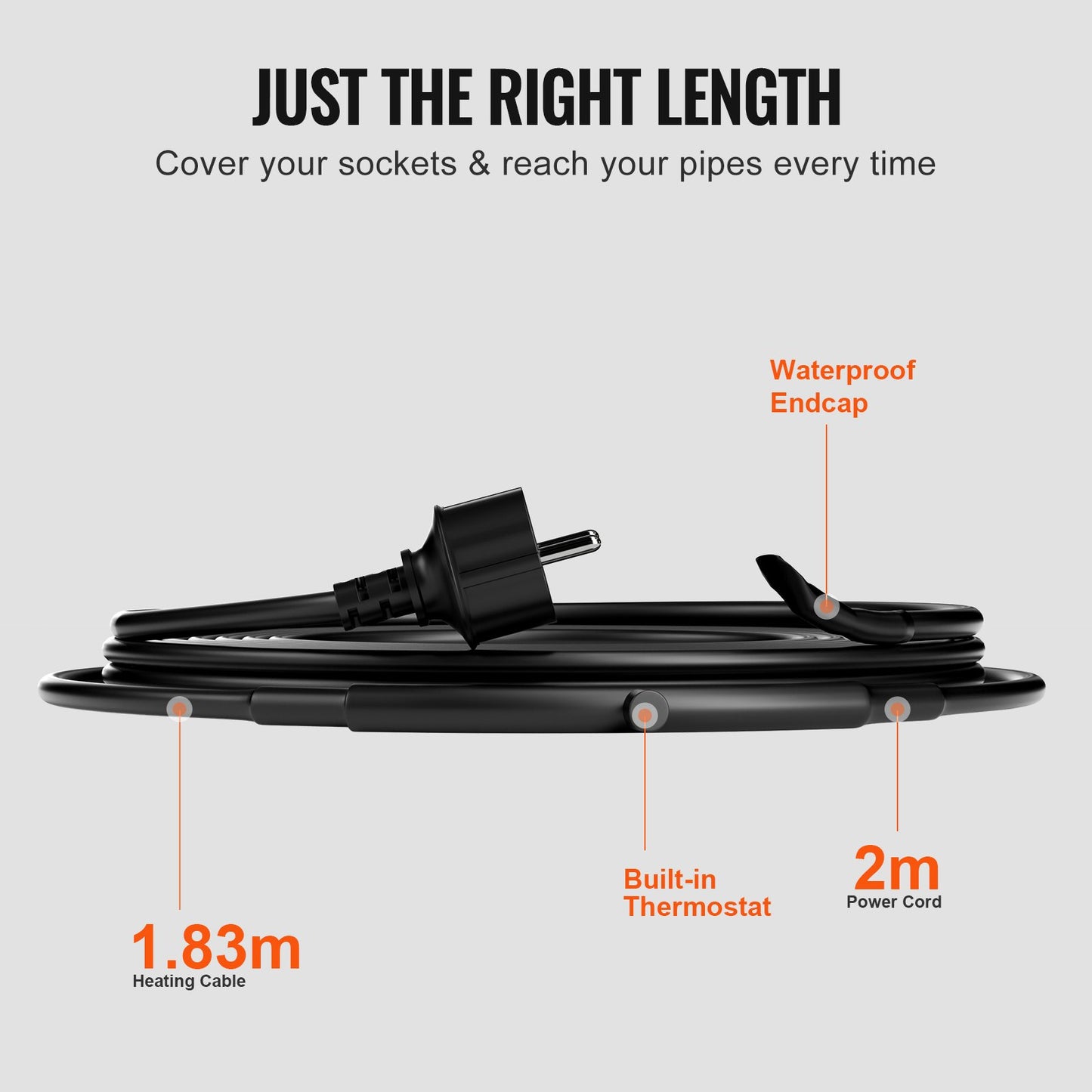 Self-regulating pipe heating cable 1.83m 16.4W/m heating tape with thermostat