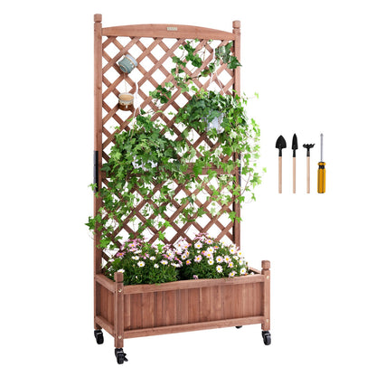 Raised Garden Bed with Trellis, 30" x 13" x 61.4" Outdoor Raised Wooden Planters with Drainage Holes, Freestanding Trellis for Climbing Plants Flowers in Garden, Patio, Balcony