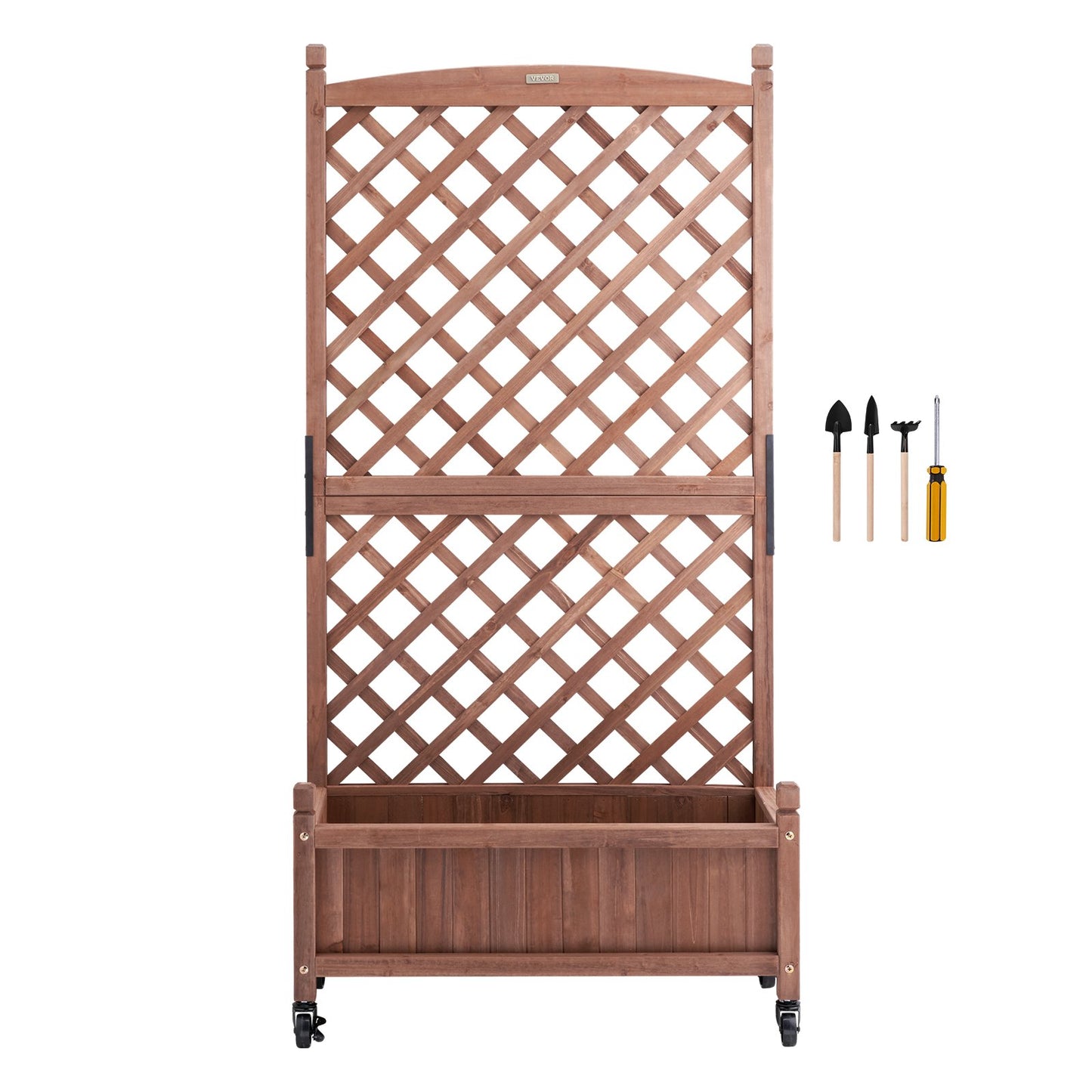 Raised Garden Bed with Trellis, 30" x 13" x 61.4" Outdoor Raised Wooden Planters with Drainage Holes, Freestanding Trellis for Climbing Plants Flowers in Garden, Patio, Balcony