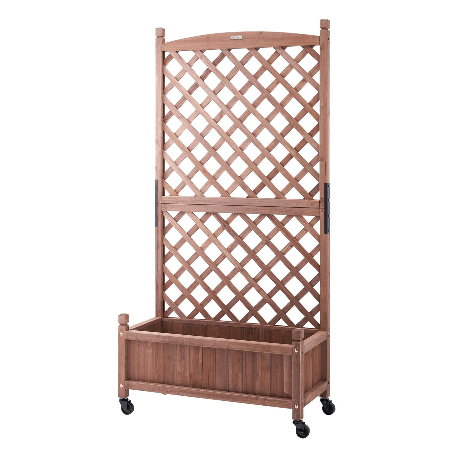 2ST Upphöjd trädgårdssäng med spaljé, 60"x13"x61,4" utomhus upphöjda träplantor med dräneringshål, fristående spaljéplanteringslåda för klätterväxter Blommor i trädgård, uteplats, balkong