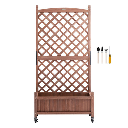 2ST Upphöjd trädgårdssäng med spaljé, 60"x13"x61,4" utomhus upphöjda träplantor med dräneringshål, fristående spaljéplanteringslåda för klätterväxter Blommor i trädgård, uteplats, balkong