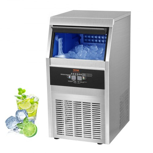 110V Commercial Ice Maker 80-90LBS/24H with 33LBS Bin Full Heavy Duty Stainless Steel Construction, Automatic Operation, Clear Cube for Home Bar, Include Water Filter, Scoop, Connection Hose