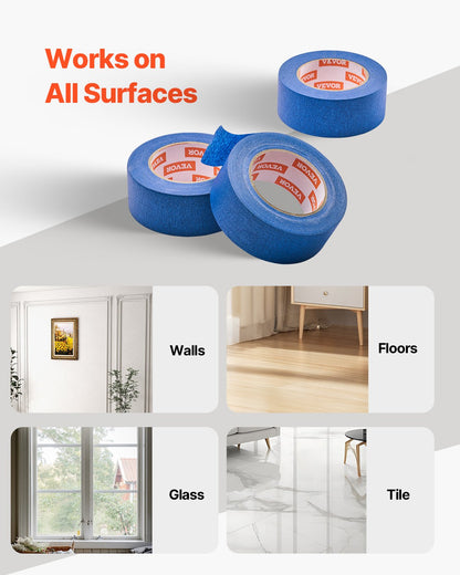 Painters Tape, 2 Inch Wide (1.88 In x 60 Yds), 3 Rolls, Blue Painter Tape for Painting, Edge, Trim, Ceiling, Masking Tape Protects Surfaces and Removes Easily, DIY Craft Art, Labeling Decoration