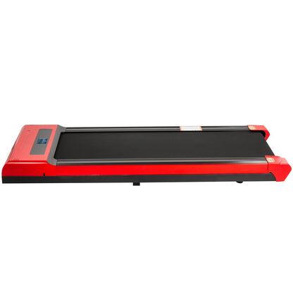 Laufband für unter den Schreibtisch, Laufband zum Laufen, LED-Laufband zum Laufen zu Hause mit Fernbedienung, 1–6,0 km/h Geschwindigkeit, tragbares schmales Laufband für das Training im Innenbereich (rot, ohne Handlauf)