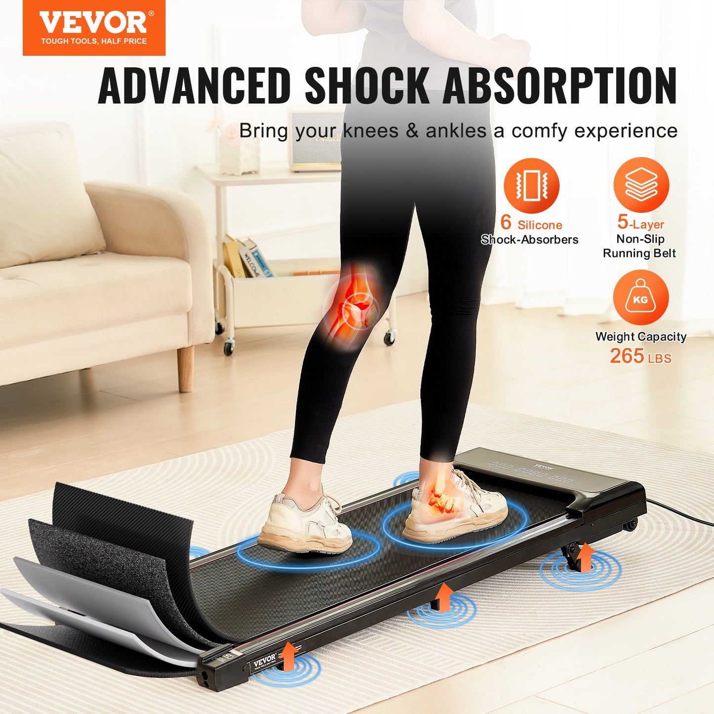 Walking Pad Under Desk Inclined Treadmill for Home Office Jogging