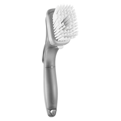 Soap Dispensing Dish Brush, Kitchen Scrub Brushes with 3 Brush Heads, Dish Cleaning Brushes with PP Handle and Curved Bristles, Ideal for Pots, Pans, Sink and Stove