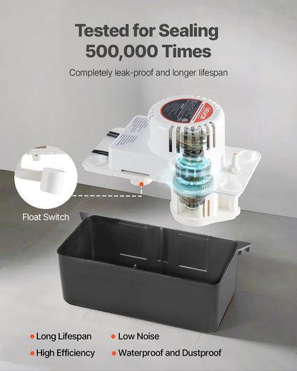 Condensate Removal Pump, 1/50 HP, 65 GPH, 15 ft Lift, 1/2 Gal Tank Automatic AC Condensation Pump with Float Switch & 20 ft Hose for Air Conditioner, Dehumidifier, Furnace, Ice Maker Water Drain