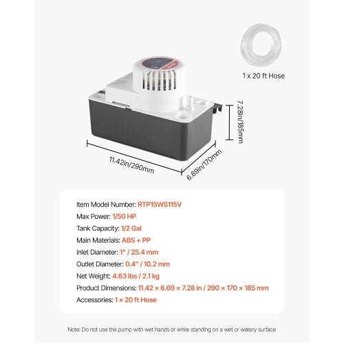 Condensate Removal Pump Automatic Condensate Pump 1/50 hp 65 gph 4.57 m lift | EU