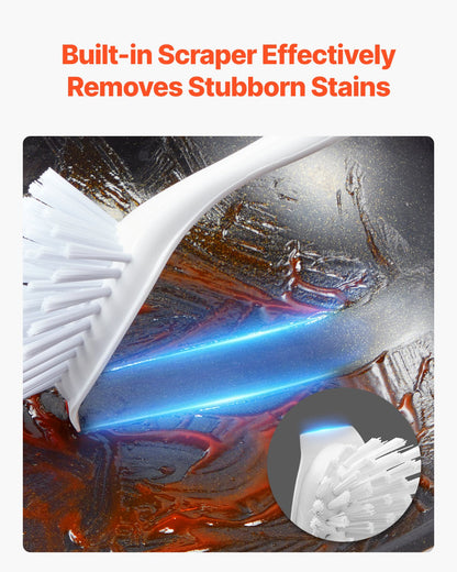 Dish Brush, 4 Pack Kitchen Scrub Brushes with PP Handle, Dish Cleaning Brushes with Curved Bristles, Ideal for Pots, Pans, Sink and Stove, 2 Gray + 2 Orange