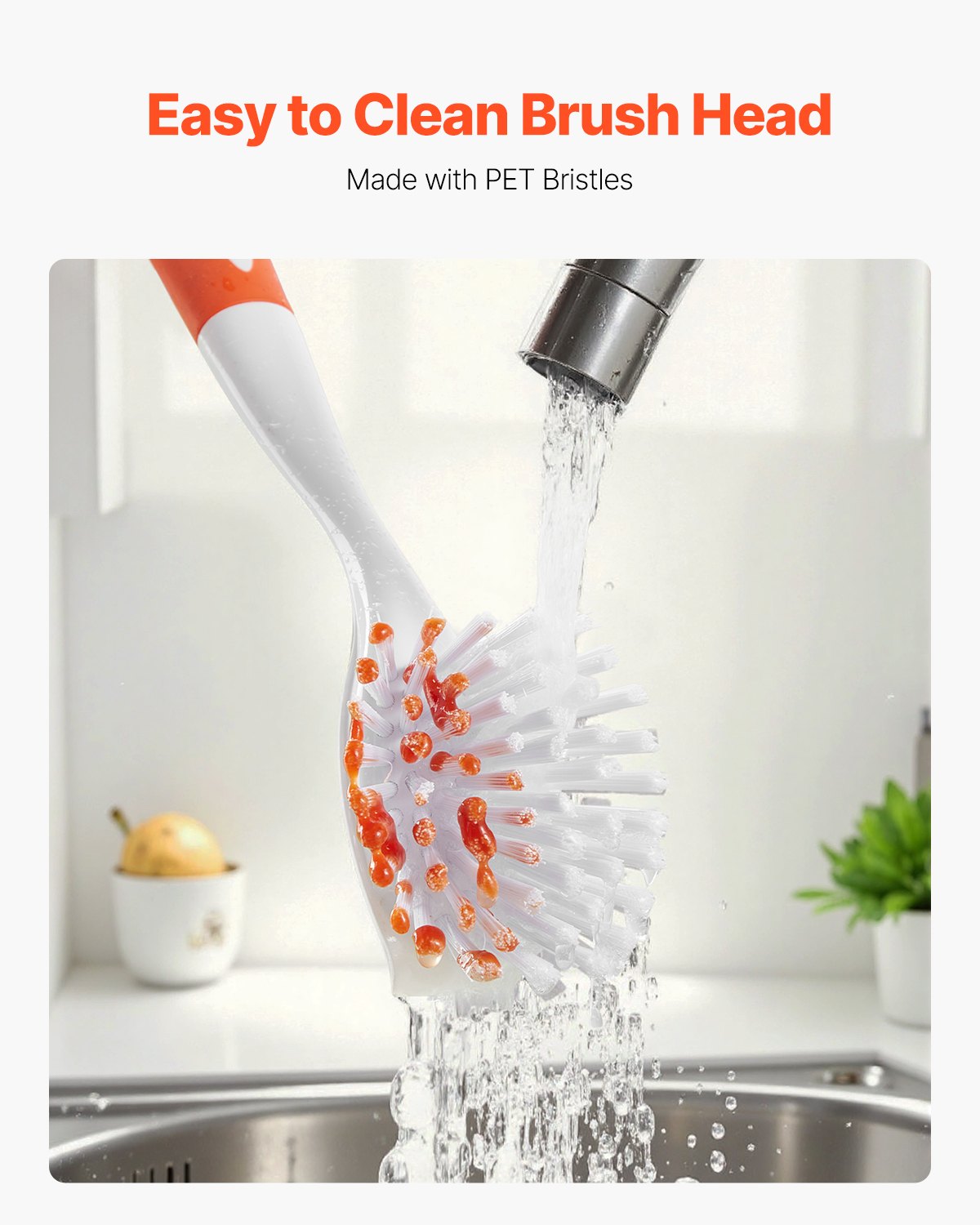 Dish Brush, 4 Pack Kitchen Scrub Brushes with PP Handle, Dish Cleaning Brushes with Curved Bristles, Ideal for Pots, Pans, Sink and Stove, 2 Gray + 2 Orange