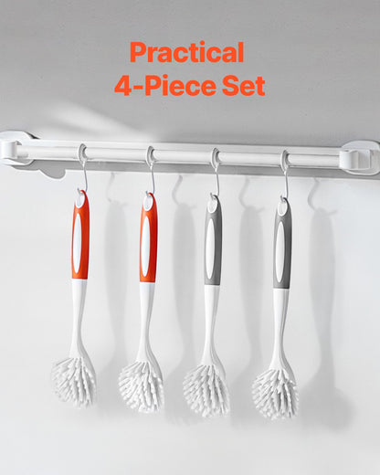Dish Brush, 4 Pack Kitchen Scrub Brushes with PP Handle, Dish Cleaning Brushes with Curved Bristles, Ideal for Pots, Pans, Sink and Stove, 2 Gray + 2 Orange