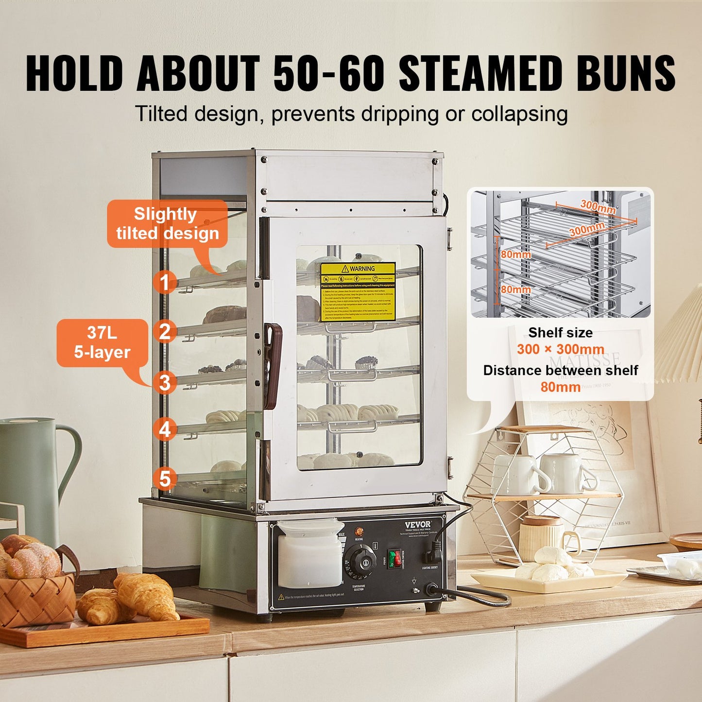 Commercial Food Warmer Display 5 Tier Food Steamer Buns Warmer Electric