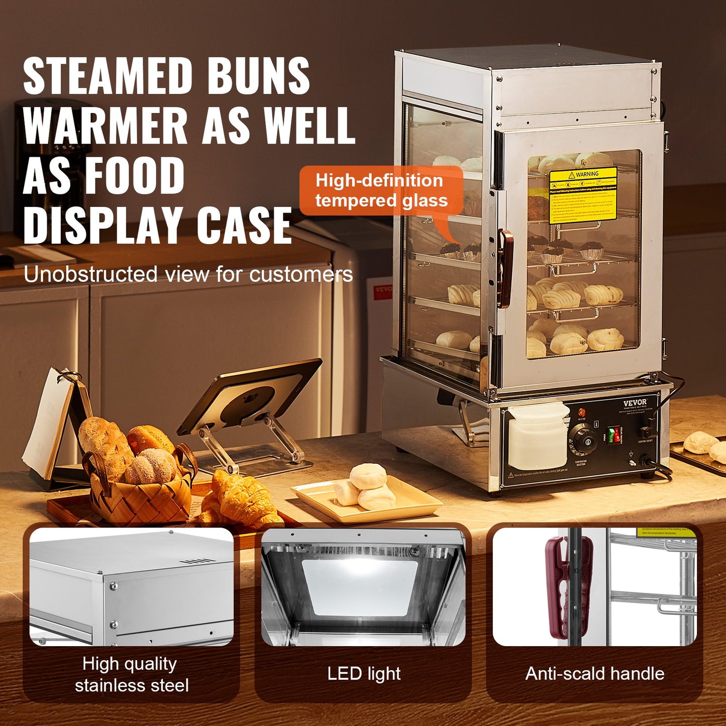 Commercial Food Warmer Display 5 Tier Food Steamer Buns Warmer Electric