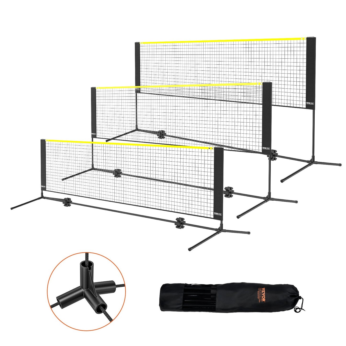 Badmintonnetz, höhenverstellbares Volleyballnetz, 3 m breites, zusammenklappbares Pickleballnetz, tragbares, einfach zu installierendes Tennisnetz-Set mit Stangen, Ständer und Tragetasche, für Kinderspiele im Garten im Innen- und Außenbereich