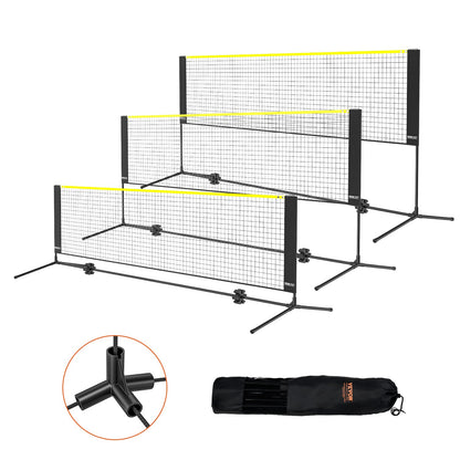 Badmintonnetz, höhenverstellbares Volleyballnetz, 3 m breites, zusammenklappbares Pickleballnetz, tragbares, einfach zu installierendes Tennisnetz-Set mit Stangen, Ständer und Tragetasche, für Kinderspiele im Garten im Innen- und Außenbereich