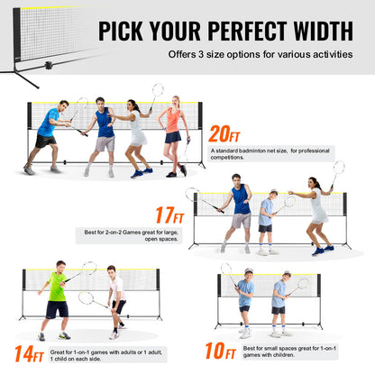 Badminton Net, Height Adjustable Volleyball Net, 14ft Wide Foldable Pickleball Net, Portable Easy Setup Tennis Net Set with Poles, Stand and Carry Bag, for Kids Backyard Game Indoor Outdoor Use