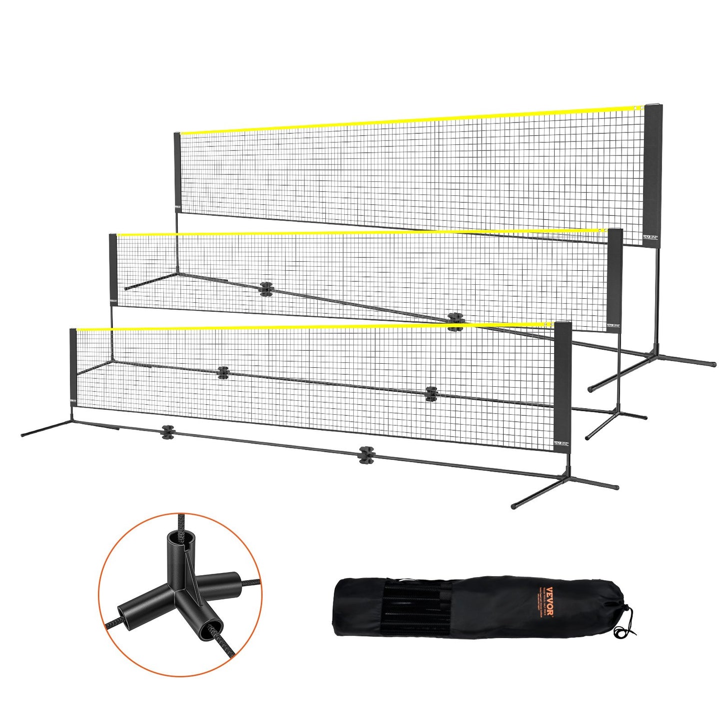 Badmintonnät, höjdjusterbart volleybollnät, 17 fot brett hopfällbart pickleballnät, portabelt lättinstallerat tennisnätset med stavar, stativ och bärväska, för barnbakgårdsspel inomhus utomhusbruk