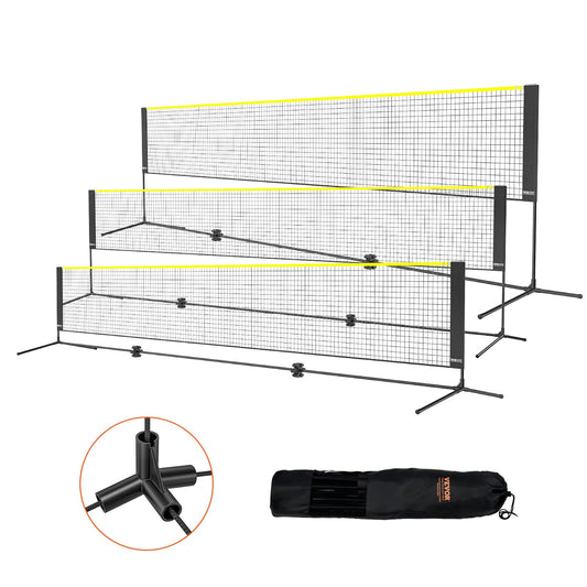 Badmintonnät, höjdjusterbart volleybollnät, 17 fot brett hopfällbart pickleballnät, portabelt lättinstallerat tennisnätset med stavar, stativ och bärväska, för barnbakgårdsspel inomhus utomhusbruk