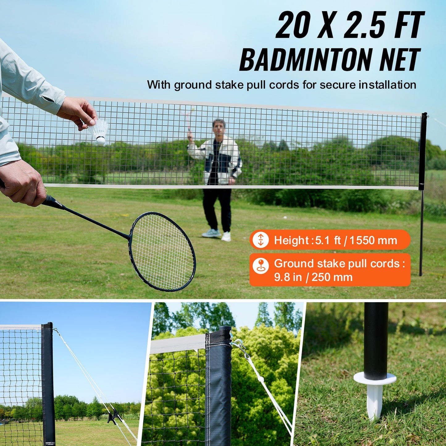 Badmintonnätset, Outdoor Backyard Beach Park Badmintonnät, Portabelt badmintonutrustningsset, Badmintonnät för vuxna barn med stavar, bärväska, 4 järnracketar och 3 nylonfjädrar