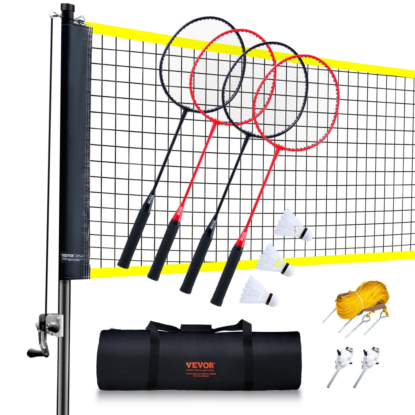 Badmintonnätset, Outdoor Backyard Beach Park Badmintonnät, Portabelt badmintonutrustningsset, Badmintonnät för vuxna barn med stavar, bärväska, 4 järnracketar och 3 nylonfjädrar