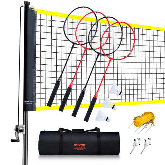 Badmintonnätset, Outdoor Backyard Beach Park Badmintonnät, Portabelt badmintonutrustningsset, Badmintonnät för vuxna barn med stavar, bärväska, 4 järnracketar och 3 nylonfjädrar