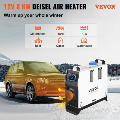 Diesel Air Heater, 8KW Parking Heater, All in 1, 12V Truck Heater, One Air Outlet, with Red LCD Switch, Remote Control, Fast Heating Diesel Heater, For Car, RV Truck, Boat, Motorhomes, Caravans