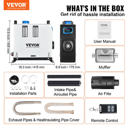 Diesel Air Heater, 8KW Parking Heater, All in 1, 12V Truck Heater, One Air Outlet, with Red LCD Switch, Remote Control, Fast Heating Diesel Heater, For Car, RV Truck, Boat, Motorhomes, Caravans