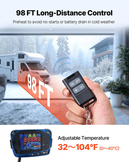 Diesel Air Heater, 8 kW DC12-24V, Fast Heating Diesel Parking Heater with Remote Control and Blue LCD Switch, Low Noise, Pre-Heating Function, for RV, Truck, Camper, Van, Boat and Trailer