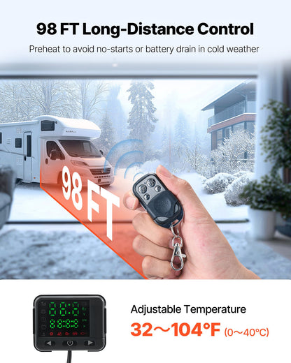 Diesel Air Heater, 8 kW DC12-24V, Fast Heating Diesel Parking Heater with Remote Control and Black LCD Switch, Low Noise, Pre-Heating Function, for RV, Truck, Camper, Van, Boat and Trailer