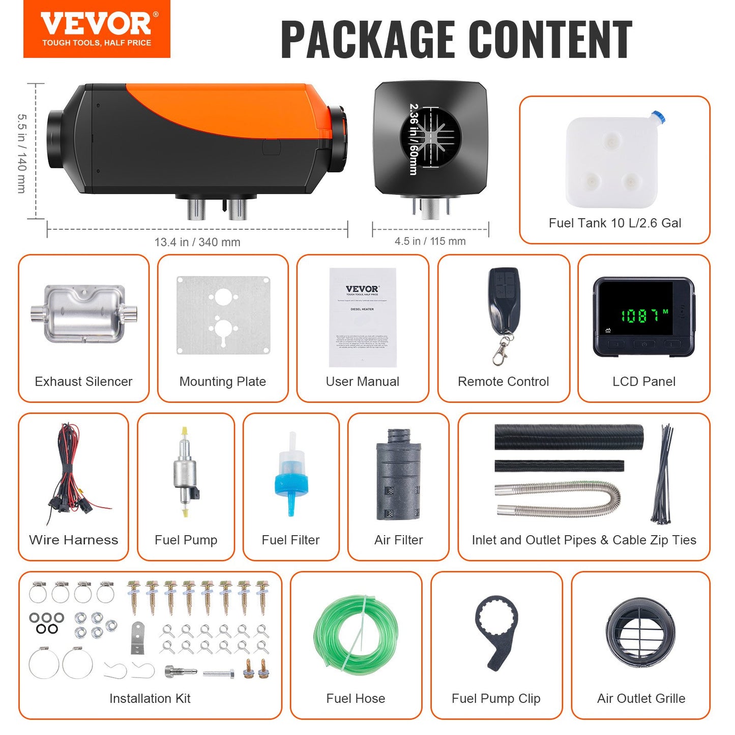 Diesel Luftvärmare 12V 2KW LCD Display Fjärrkontroll för bilbuss husbil inomhus