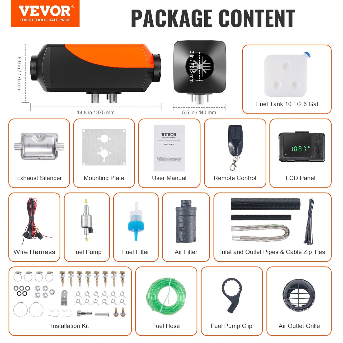 Diesel Air Heater 12V 5KW Bluetooth App LCD Display for Car Bus Motorhome Indoor