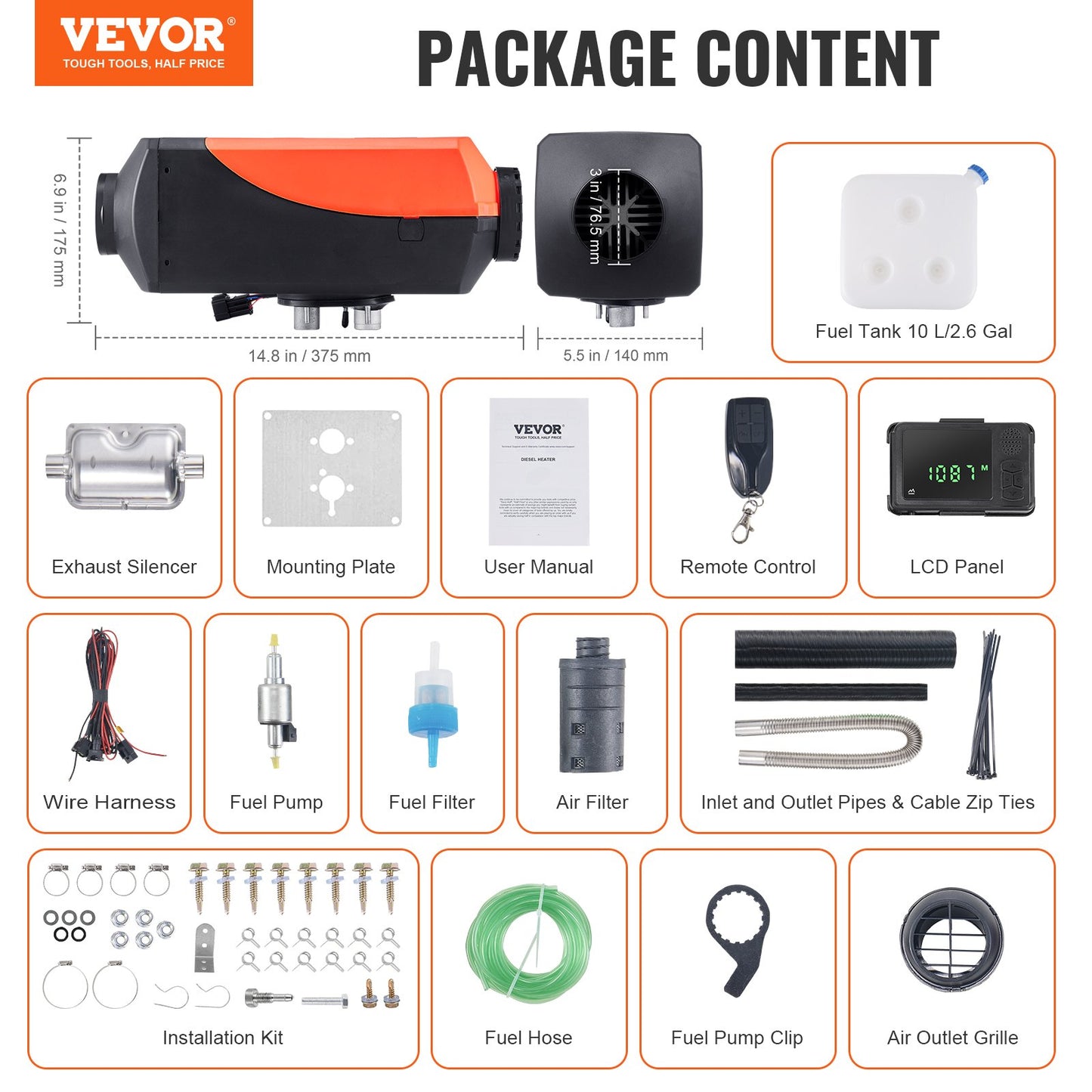 Diesel Luftvärmare 12V 8KW Bluetooth App LCD-skärm för bilbuss husbil inomhus