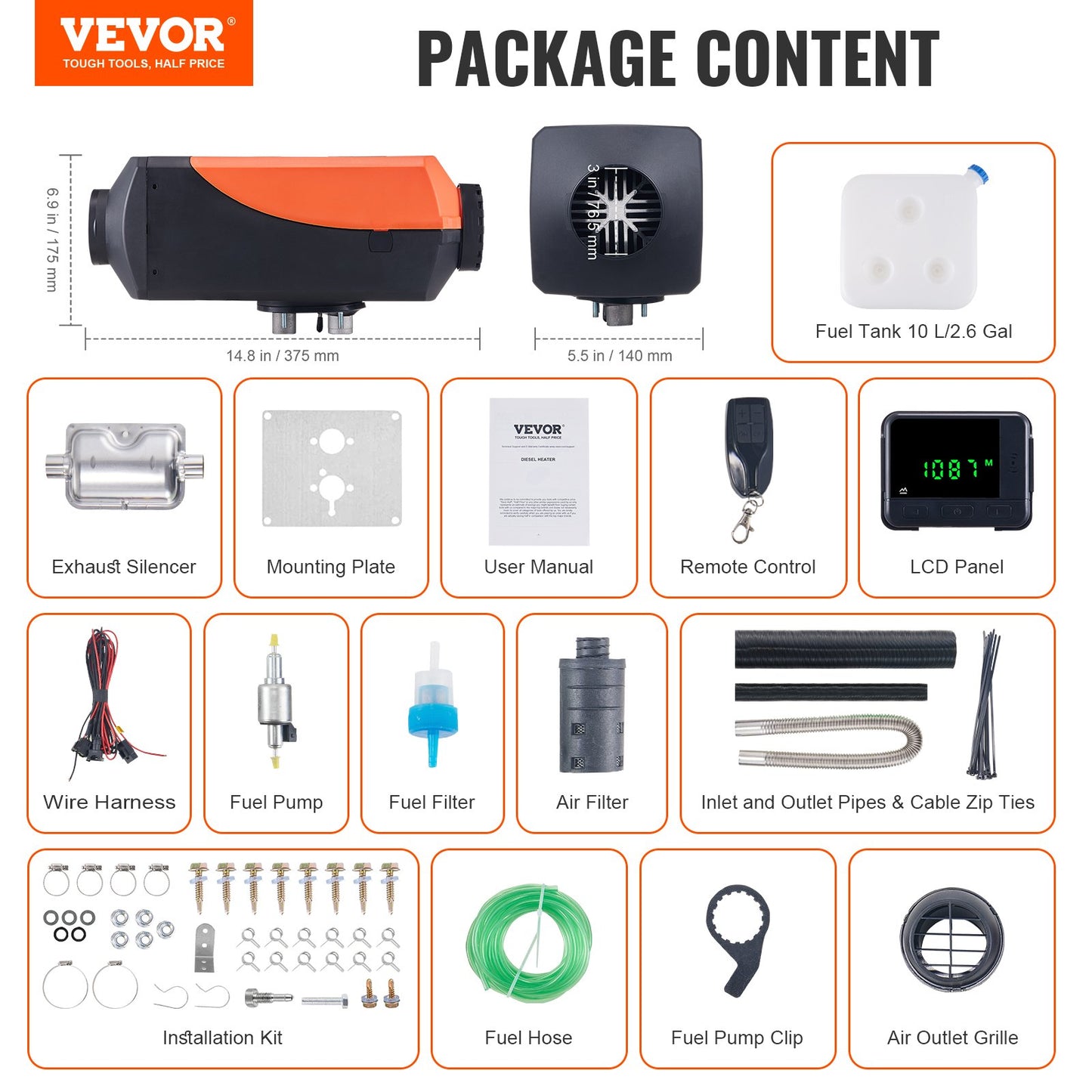 Diesel-Lufterhitzer 12V 8KW LCD-Display Fernbedienung für Auto Bus RV Innen