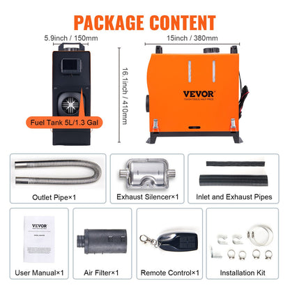 Diesel Air Heater, 12V 5KW All-on-one Diesel Heater with Remote Control and LCD, 5L Fuel Tank Portable Diesel Parking Heater, Rapid Heating for RV Trailer Camper Van Boat And Indoors