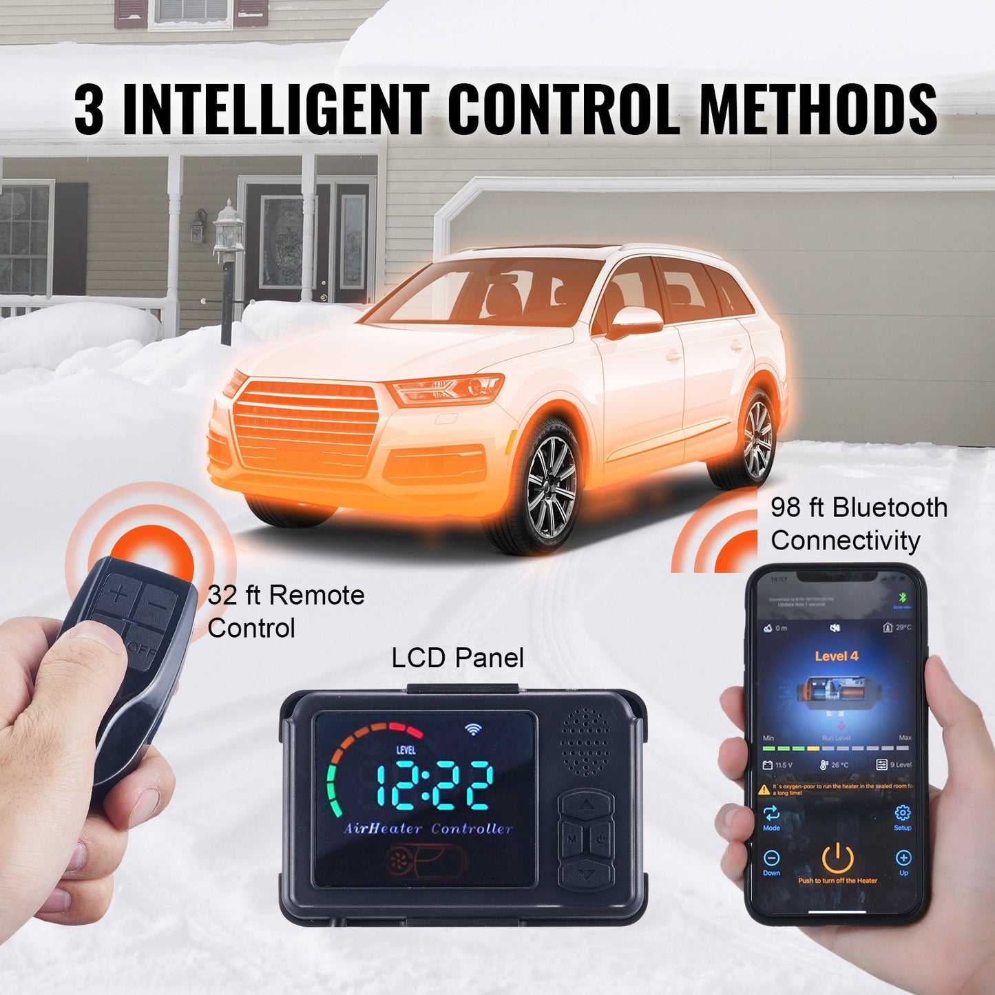 5 KW Diesel Air Heater, Bluetooth App Control All-on-one Diesel Heater with Automatic Altitude Adjustment, Remote Control and LCD, Portable Parking Heater for RV Trailer Camper Van Boat