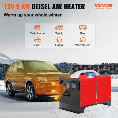 NEU Diesel-Luftheizung, 5 kW 12 V Standheizung, Mini-LKW-Heizung, Einzelauslassloch, mit schwarzem LCD, Fernbedienung, schnell aufheizende Dieselheizung, für Wohnmobil, LKW, Boot, Bus, Autoanhänger, Wohnmobile