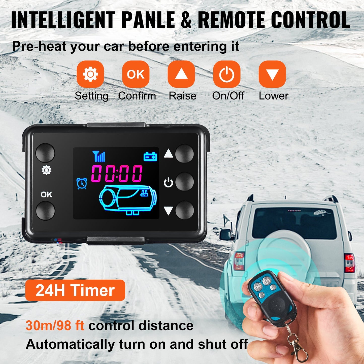 5 kW Diesel-Luftheizung, All-in-One-Schalldämpfer für 12-V-Diesel-Standheizung, Fernbedienung für Dieselheizung mit LCD-Schalter