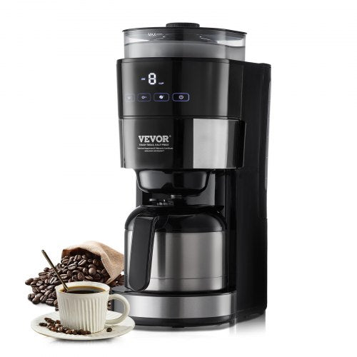 Coffee Maker with Grinder, 8 Cup Programmable Coffee Machine, Grind and Brew Coffee Maker with 24-Hour Timer for Auto Brew, Reusable Filter, for Home Office Restaurant