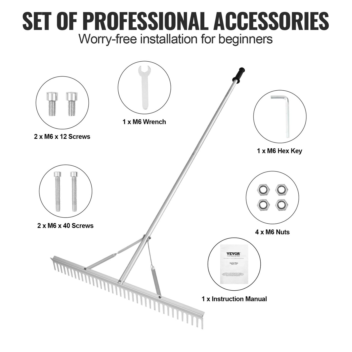 Landskapsräfsa, 915 mm huvud i aluminium Landskapsräfsa, Lake Weed Rake med 1915 mm långt handtag, för att lossa jord, gräsmattavård, ogräsrensning i sjö, trädgård, damm