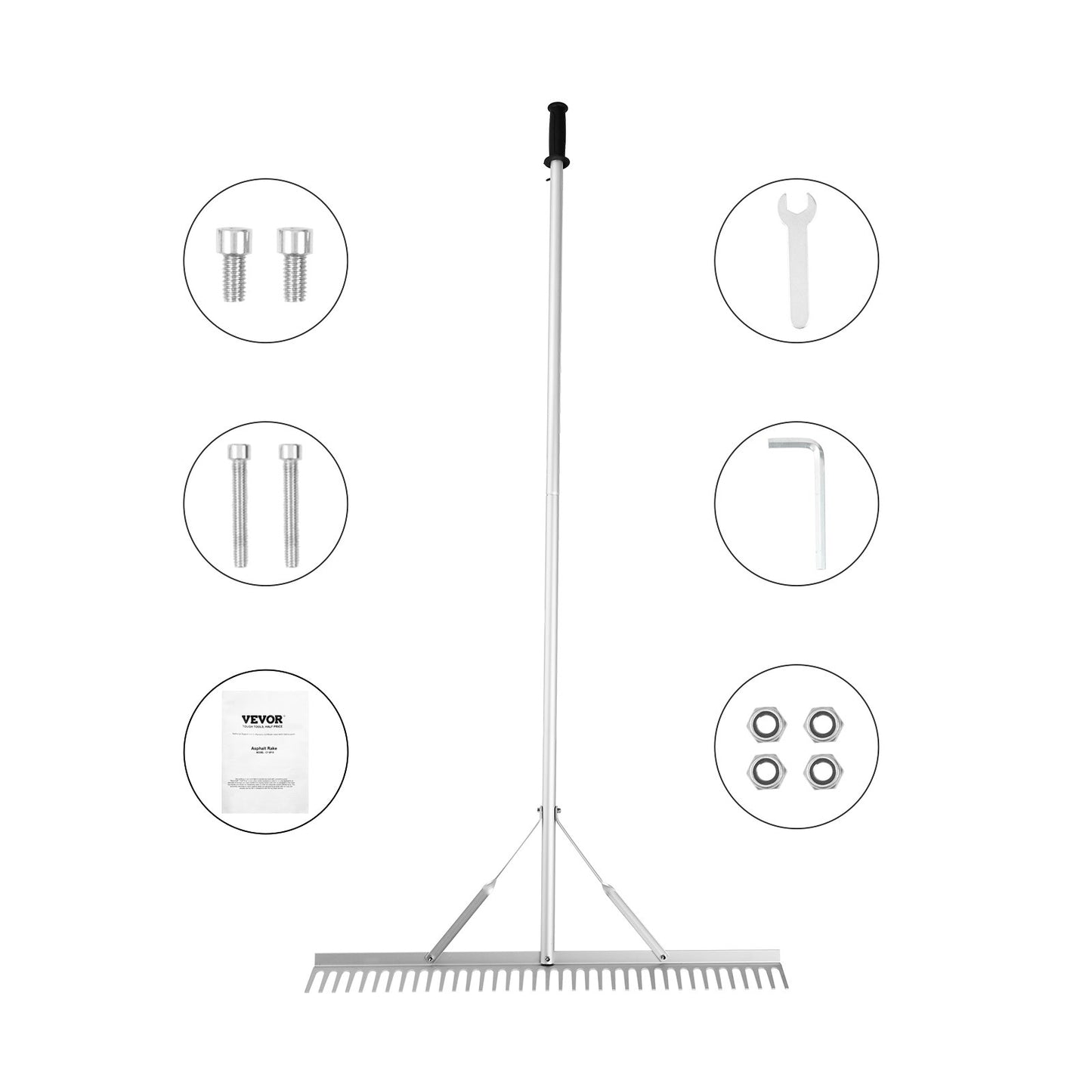 Landscape Rake, 36" Head Aluminum Landscape Rake, Lake Weed Rake with 75" Long Handle, for Loosening Soil, Lawn Care, Weeding Lake, Garden, Pond