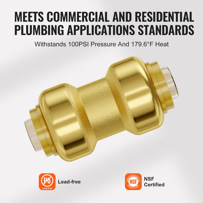 Pipe Fittings, 1/2" 12PCS Brass Pipe Fittings, Straight-Through Push-Fit Pipe Connector Brass Air Fittings, Heavy Duty Plumbing Fittings Adapter for Heating/Shower Systems, Water Pipes