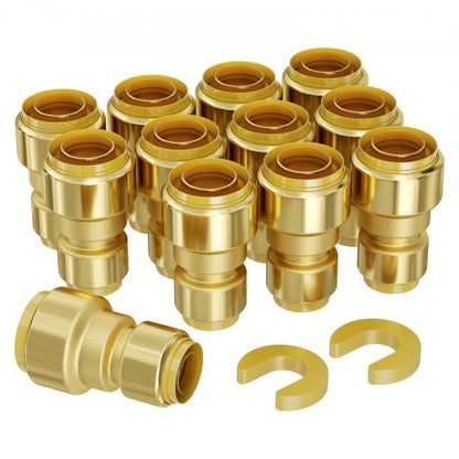 Pipe Fittings, 1/2"-3/4" 12PCS Brass Pipe Fittings, Straight-Through Push-Fit Pipe Connector Brass Air Fittings, Heavy Duty Plumbing Fittings Adapter for Heating/Shower Systems,Water Pipes