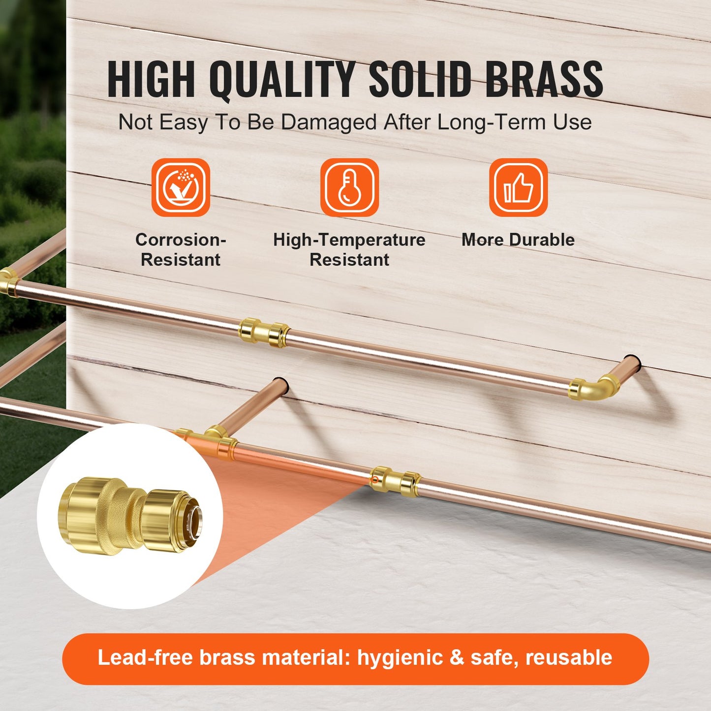 Pipe Fittings, 1/2"-3/4" 12PCS Brass Pipe Fittings, Straight-Through Push-Fit Pipe Connector Brass Air Fittings, Heavy Duty Plumbing Fittings Adapter for Heating/Shower Systems,Water Pipes