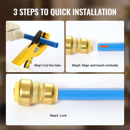 Pipe Fittings, 1/2"-3/4" 12PCS Brass Pipe Fittings, Straight-Through Push-Fit Pipe Connector Brass Air Fittings, Heavy Duty Plumbing Fittings Adapter for Heating/Shower Systems,Water Pipes