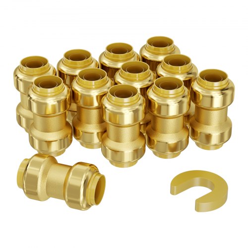 Pipe Fittings, 3/4" 12PCS Brass Pipe Fittings, Straight-Through Push-Fit Pipe Connector Brass Air Fittings, Heavy Duty Plumbing Fittings Adapter for Heating/Shower Systems, Water Pipes