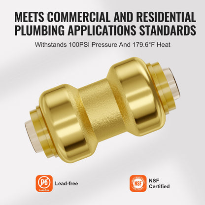 Pipe Fittings, 3/4" 12PCS Brass Pipe Fittings, Straight-Through Push-Fit Pipe Connector Brass Air Fittings, Heavy Duty Plumbing Fittings Adapter for Heating/Shower Systems, Water Pipes