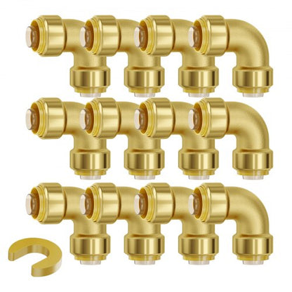 Pipe Fittings, 1/2" 12PCS Brass Pipe Fittings, Elbow Push-Fit Pipe Connector Brass Air Fittings, Heavy Duty Plumbing Fittings Adapter for Heating/Shower Systems, Water Pipes